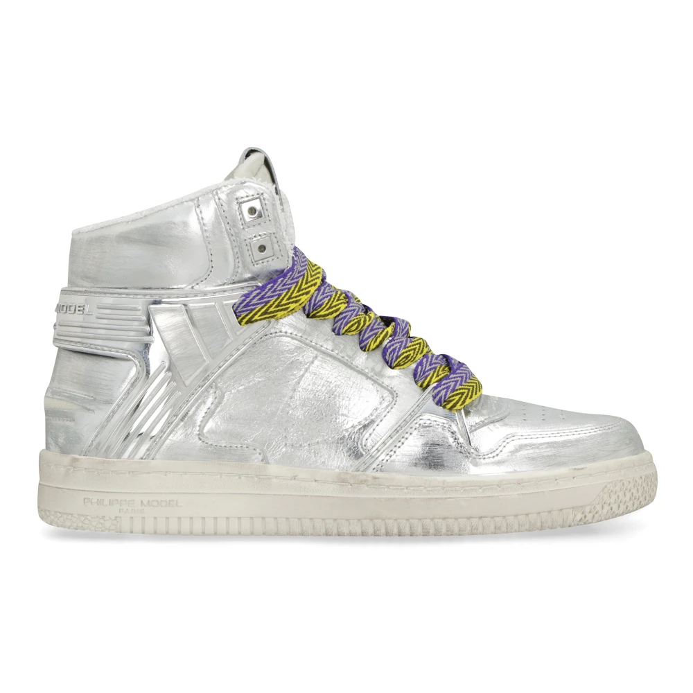 Philippe Model Vintage Metallic Leather High-Top Sneakers Dames Schoenen Grijs