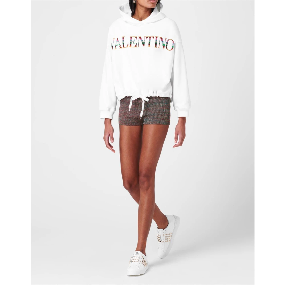 Valentino Garavani Witte Logo Detail Hoodie Sweatshirt White Dames