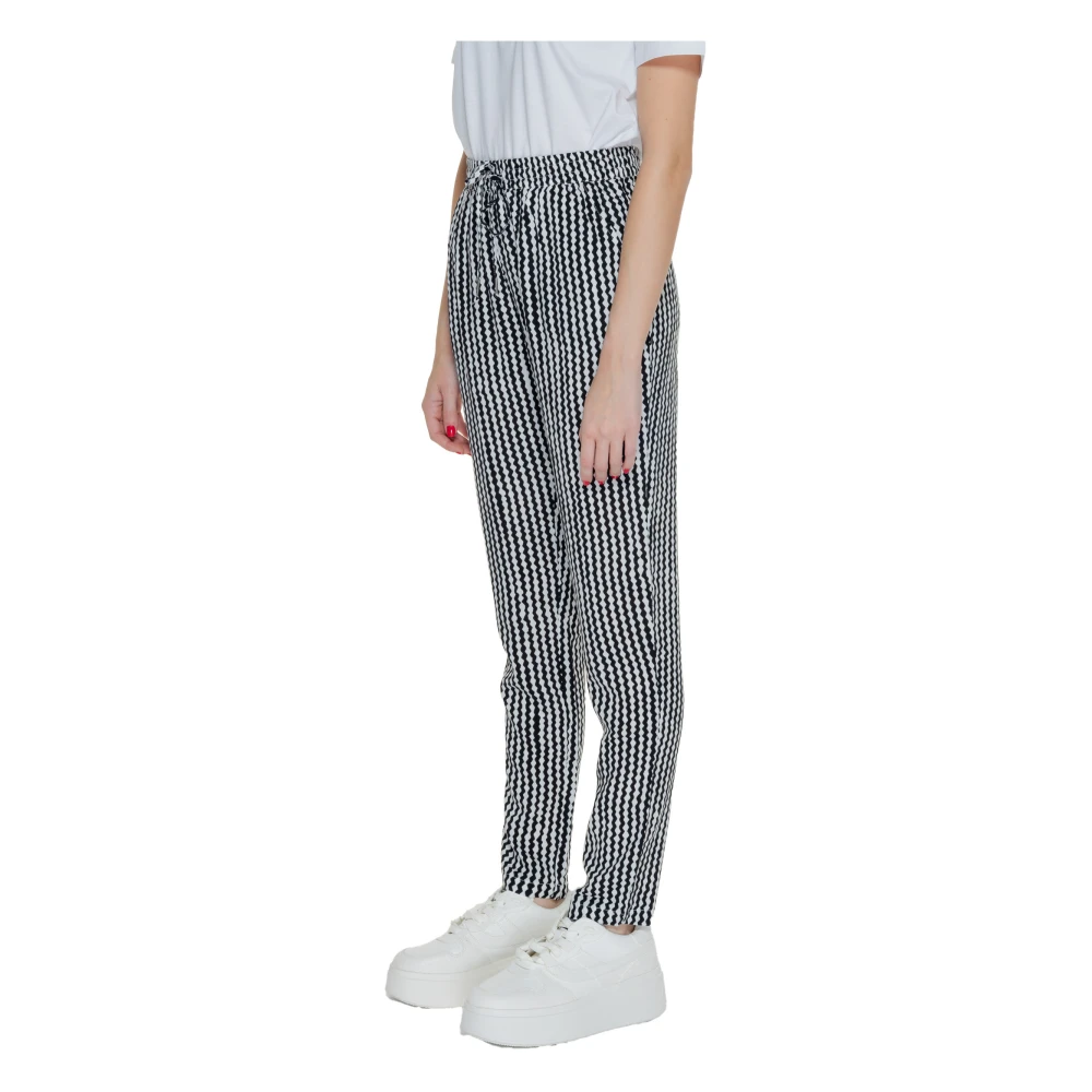 Only Geometrisch Patroon Zwarte Broek met Veters Black Dames