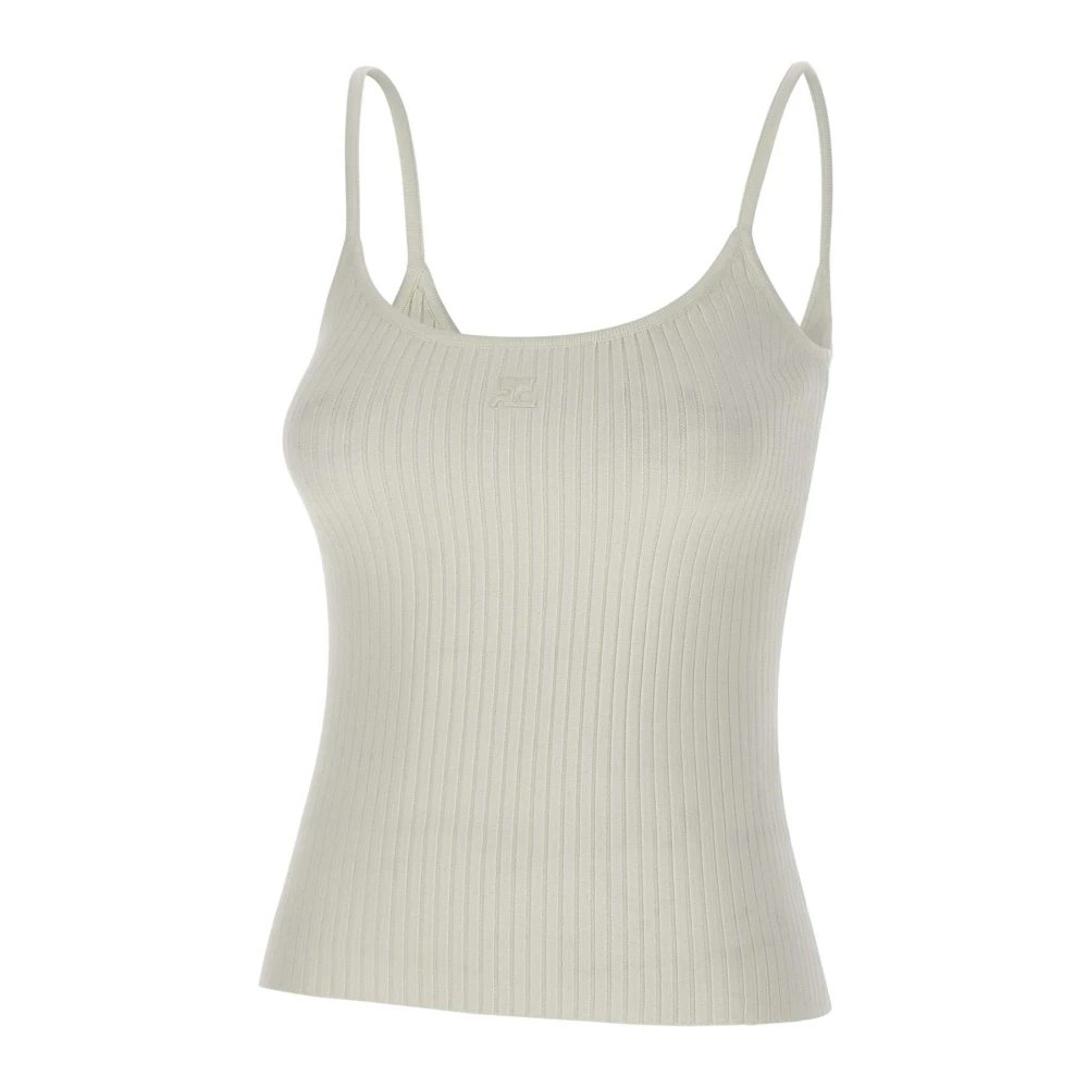 Courrèges Women's White Sleeveless Tops, M, Reedition Rib Knit Tank Top