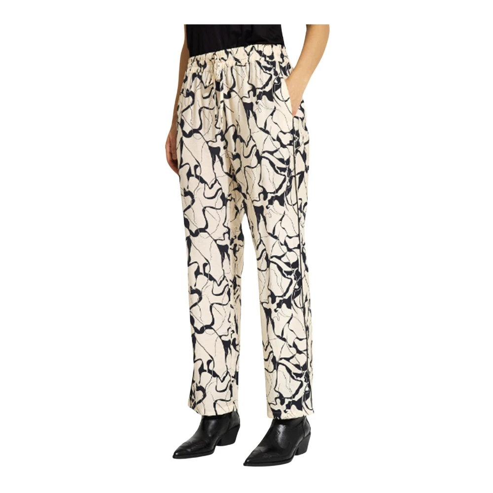 IN Front Abstract Print Wijde Pijp Broek Room Beige Dames