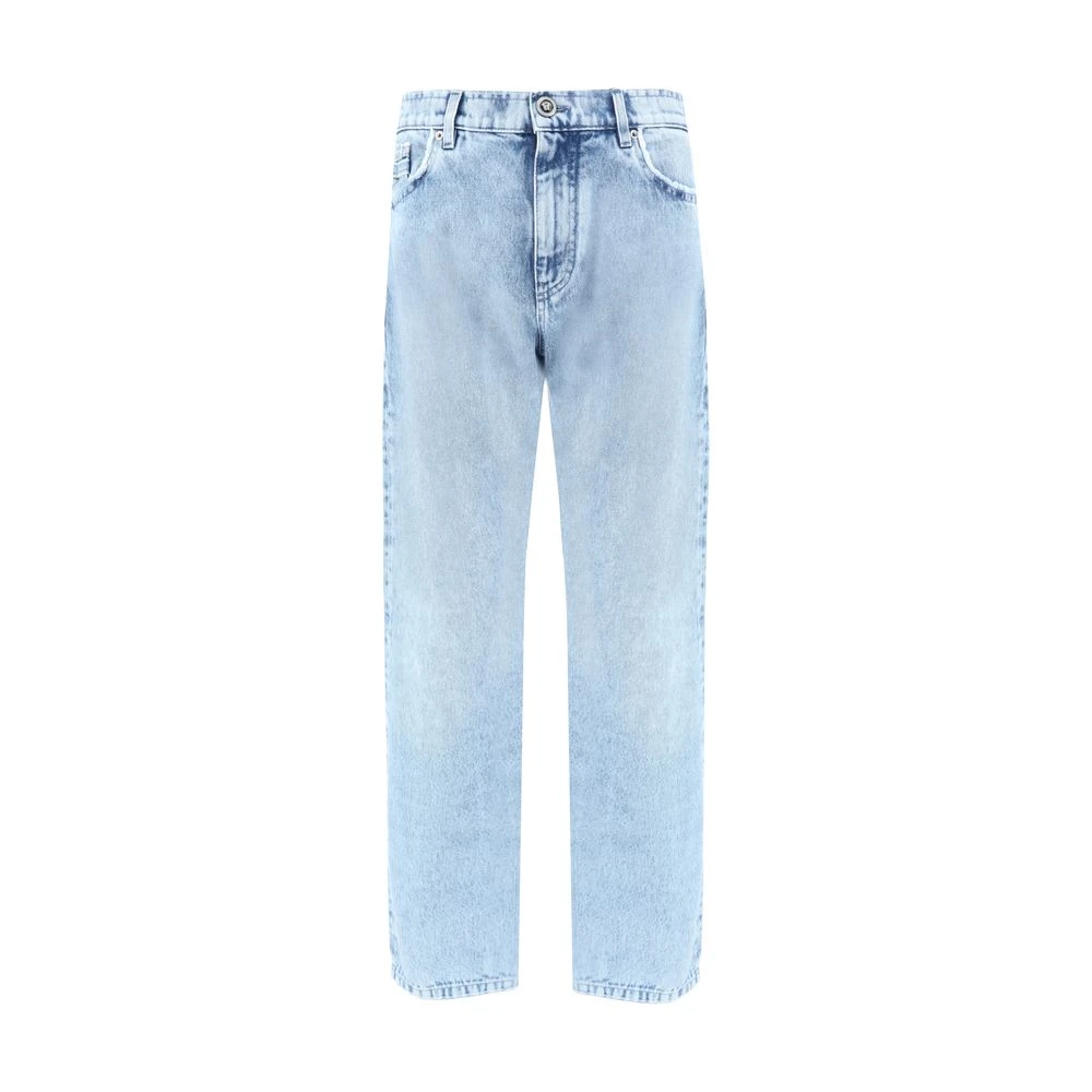 Versace Iconische Katoenen Jeans met Leren Patch Blue Heren