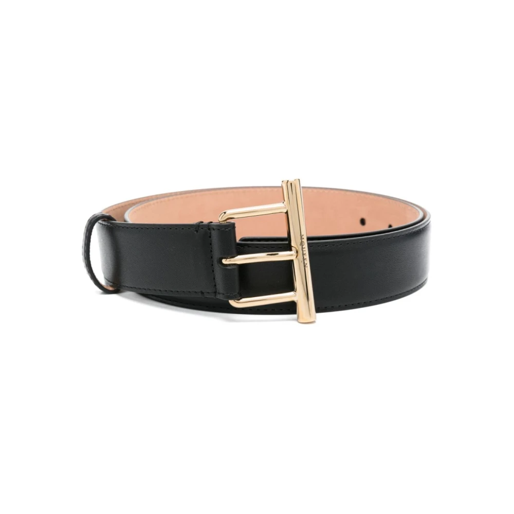 Alexander mcqueen Zwarte Leren Riem met Gouden Hardware Black Dames