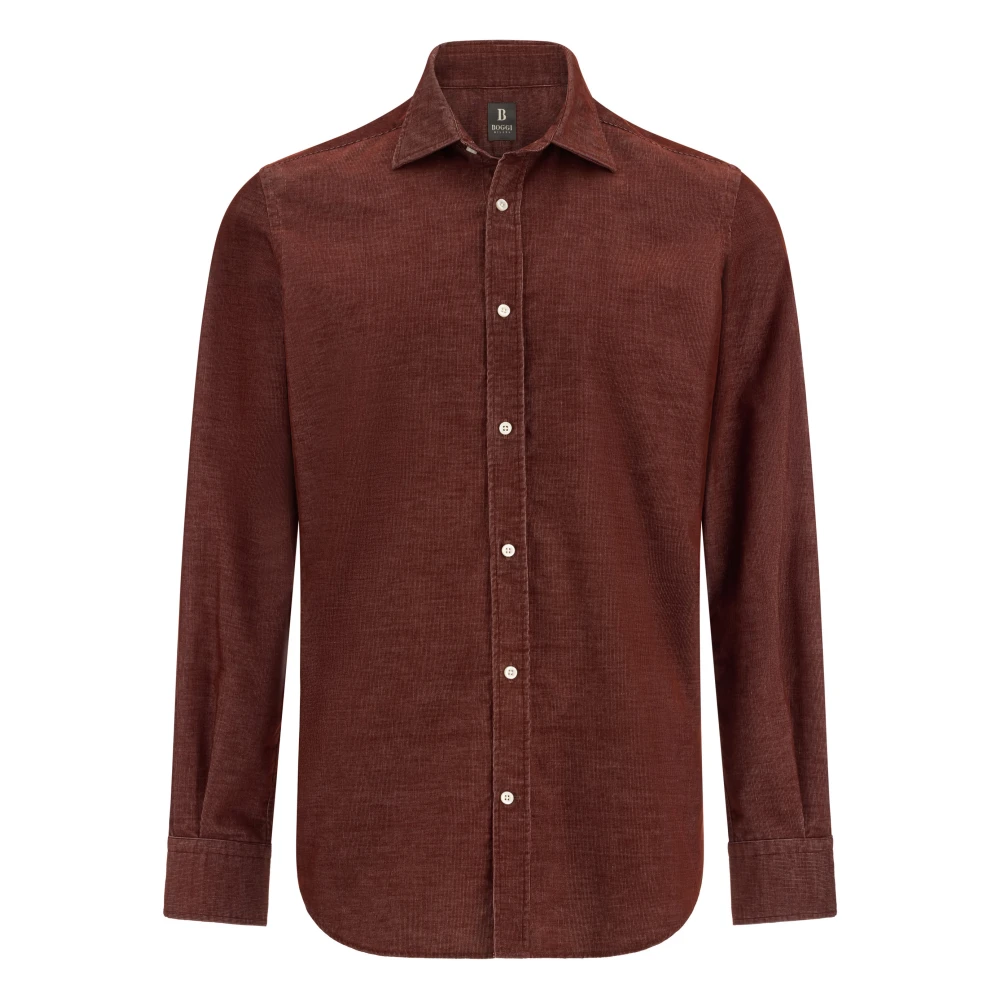 Boggi Milano Herren Rot Regular Fit Samt Hemd