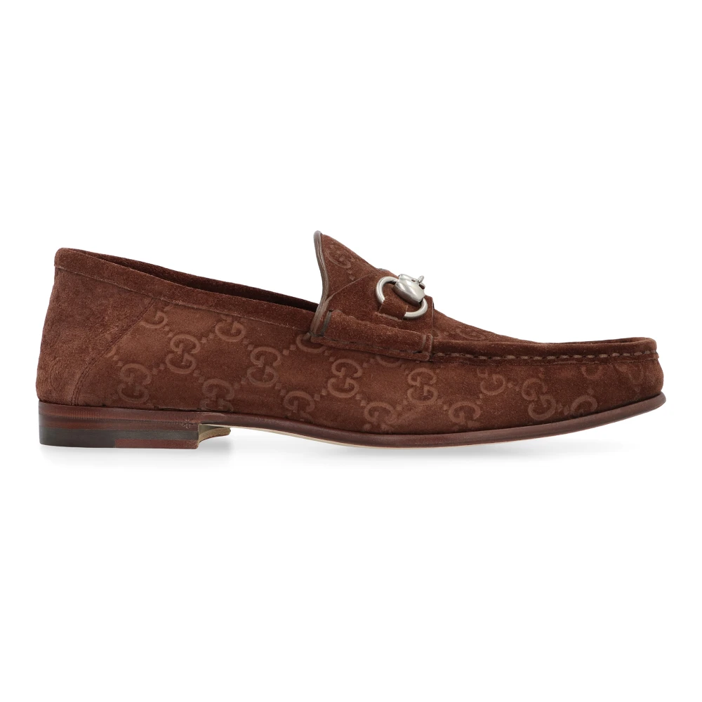 Gucci Men's Brown Gg Motif Horsebit Suede Loafers