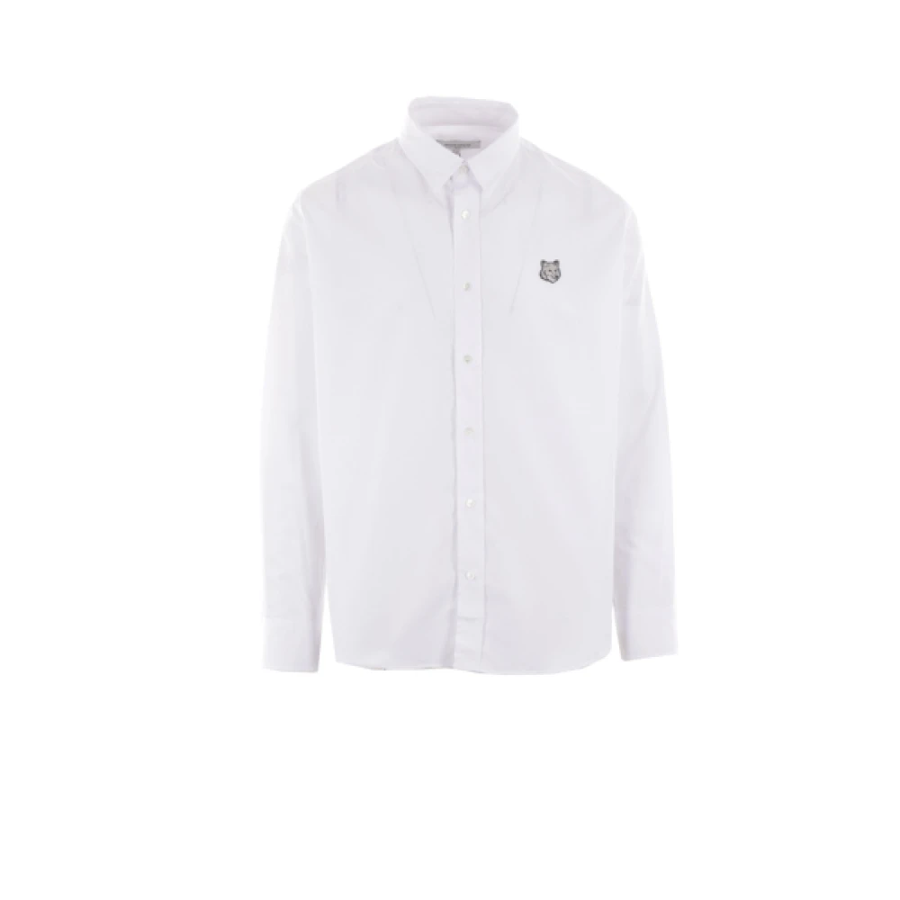 Maison Kitsuné Witte Katoenen Overhemd met Vos Logo White Heren