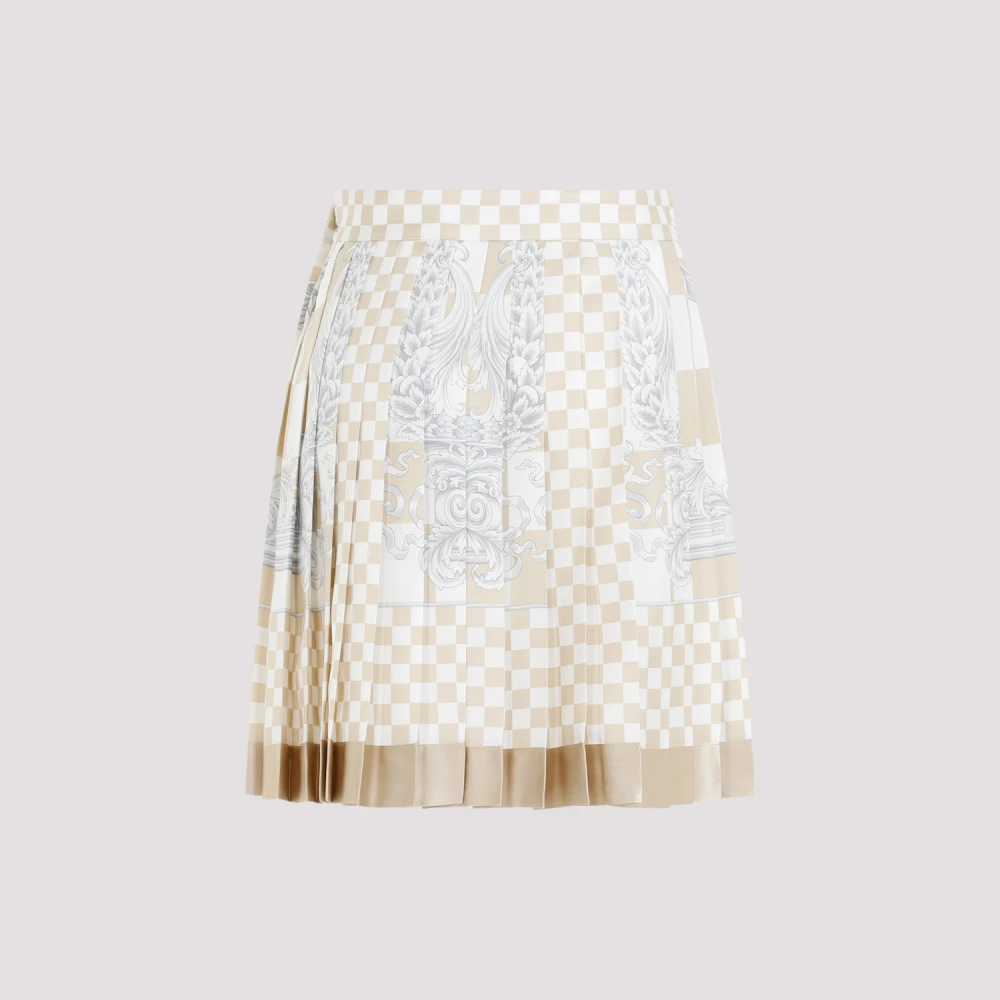 Versace Damier Print Zijden Rok Beige Dames