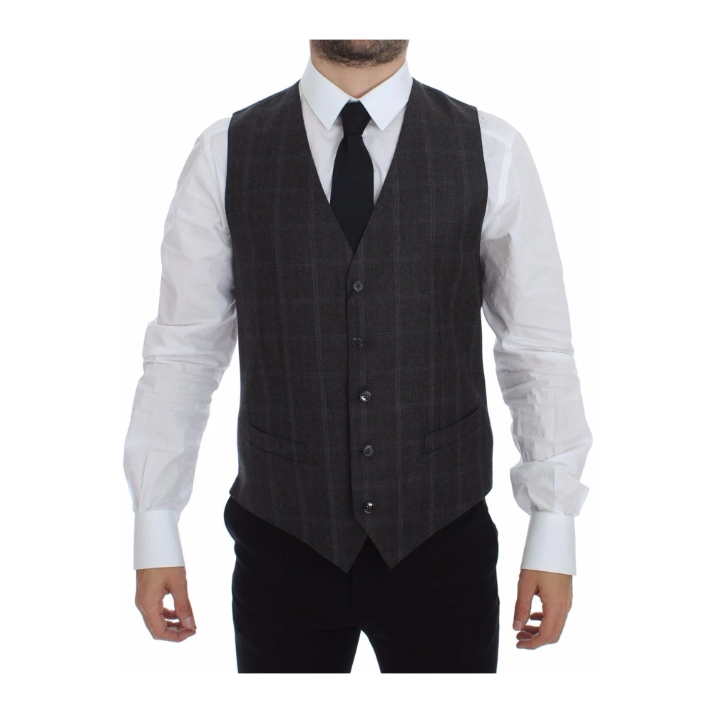 Dolce & Gabbana Gray Elegant Checkered Wool Dress Vest - Male - Waistcoats - M - Suits