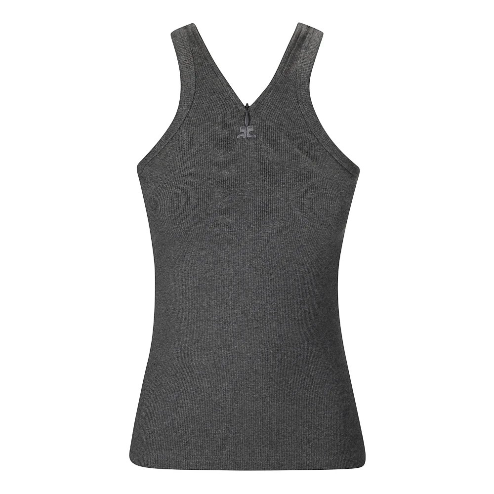 Courrèges Rib Tank Top met kruisbandjes Gray Dames