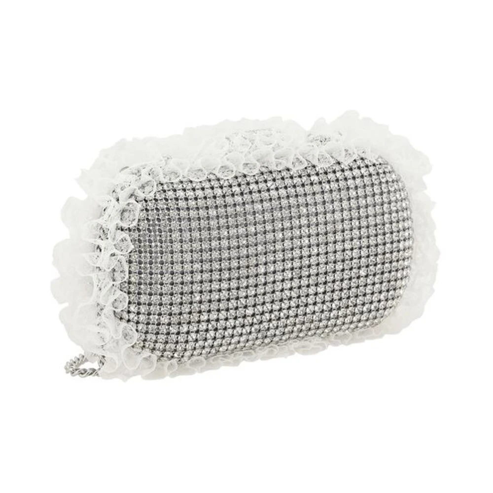 Self Portrait Rhinestone Lace Clutch Tas met Ketting Gray Dames