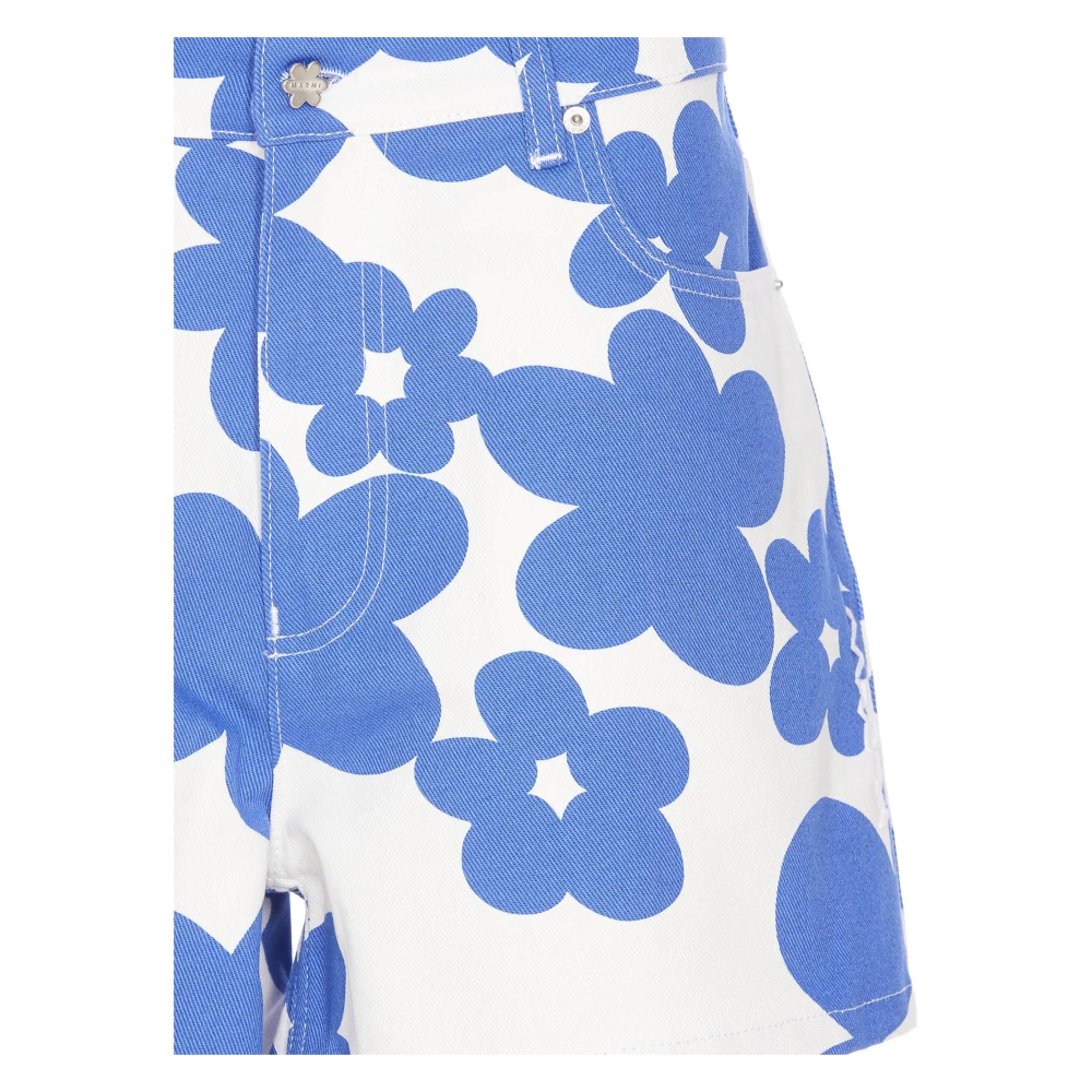 Marni Shorts met bloemenmotief voorzijde met knopen en rits Blue Dames