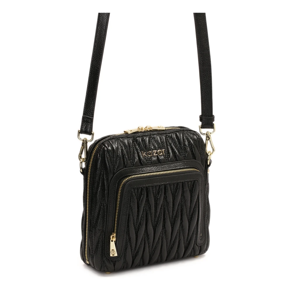 Kazar Zwarte leren handtas met lange band Black Dames