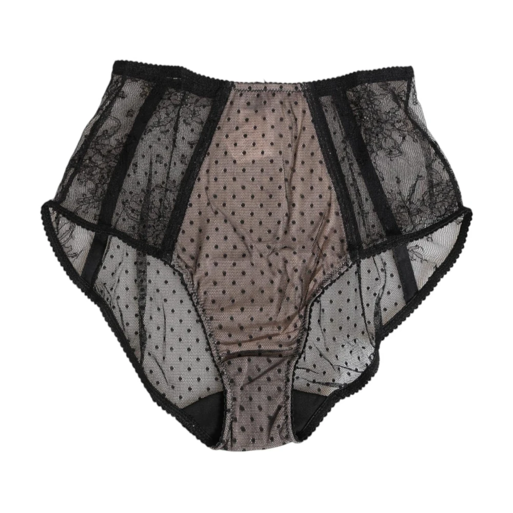 Dolce & Gabbana Women's Multicolor Underpants, S, Black Sheer Polka Dot Lace Underwear