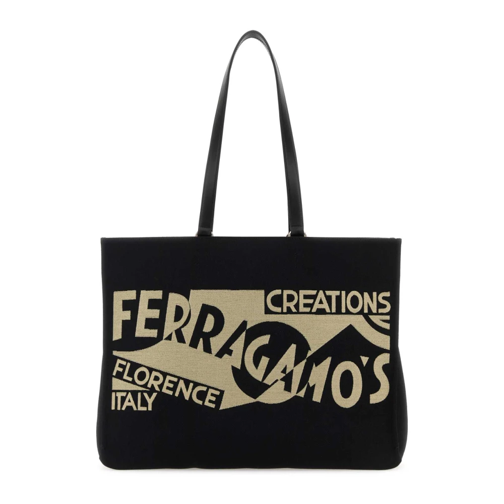 Salvatore Ferragamo Canvas TT Sign Winkel Tas Black Dames