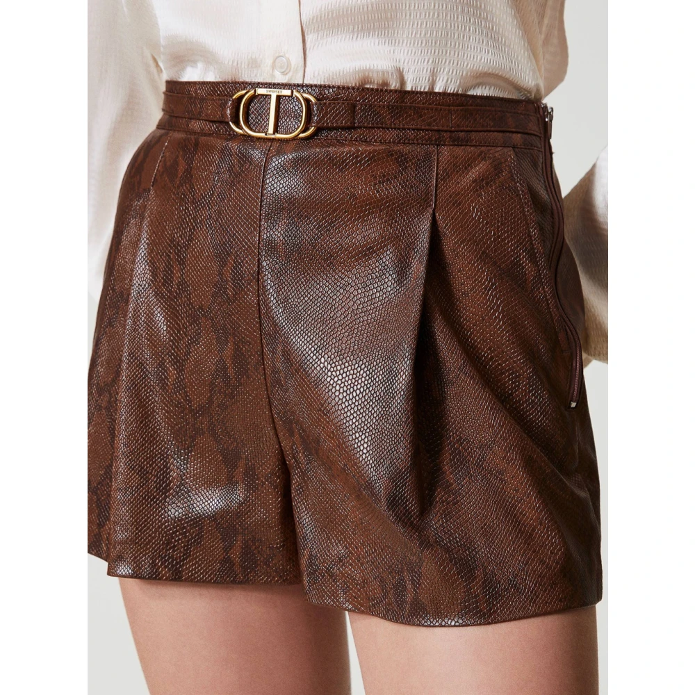 Twinset Hagedis Print Kunstleren Shorts Brown Dames