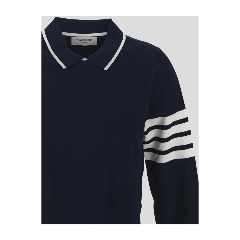 Thom Browne Navy Polo Kraag Pullover met Tipping Stripe Blue Dames