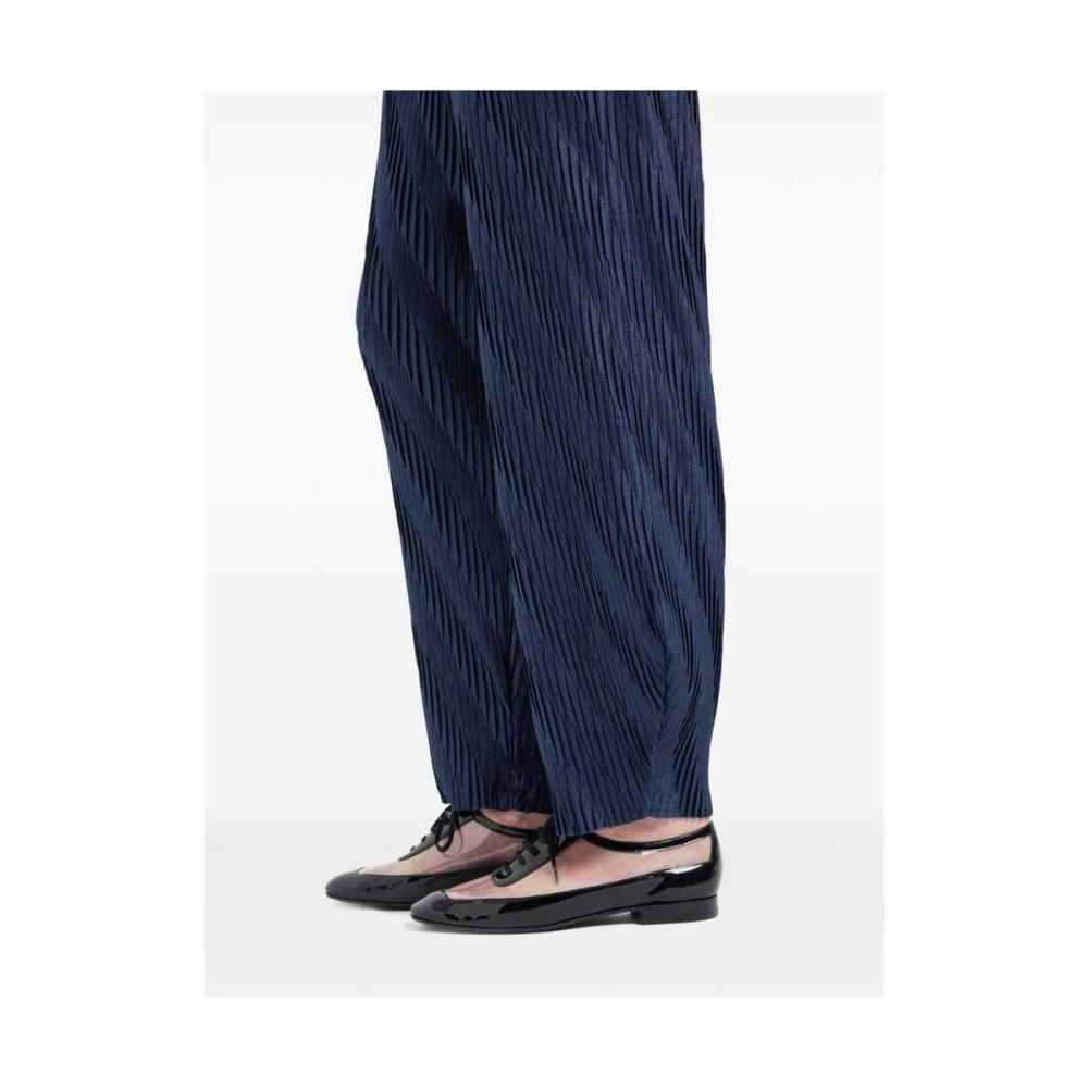 Giorgio Armani Blauwe Geplooide High-Waisted Straight Leg Broek Blue Dames