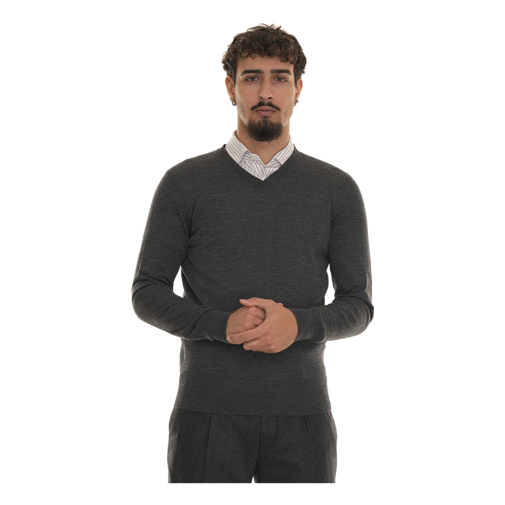 Hindustrie Merino Wol V-hals Trui Gray Heren