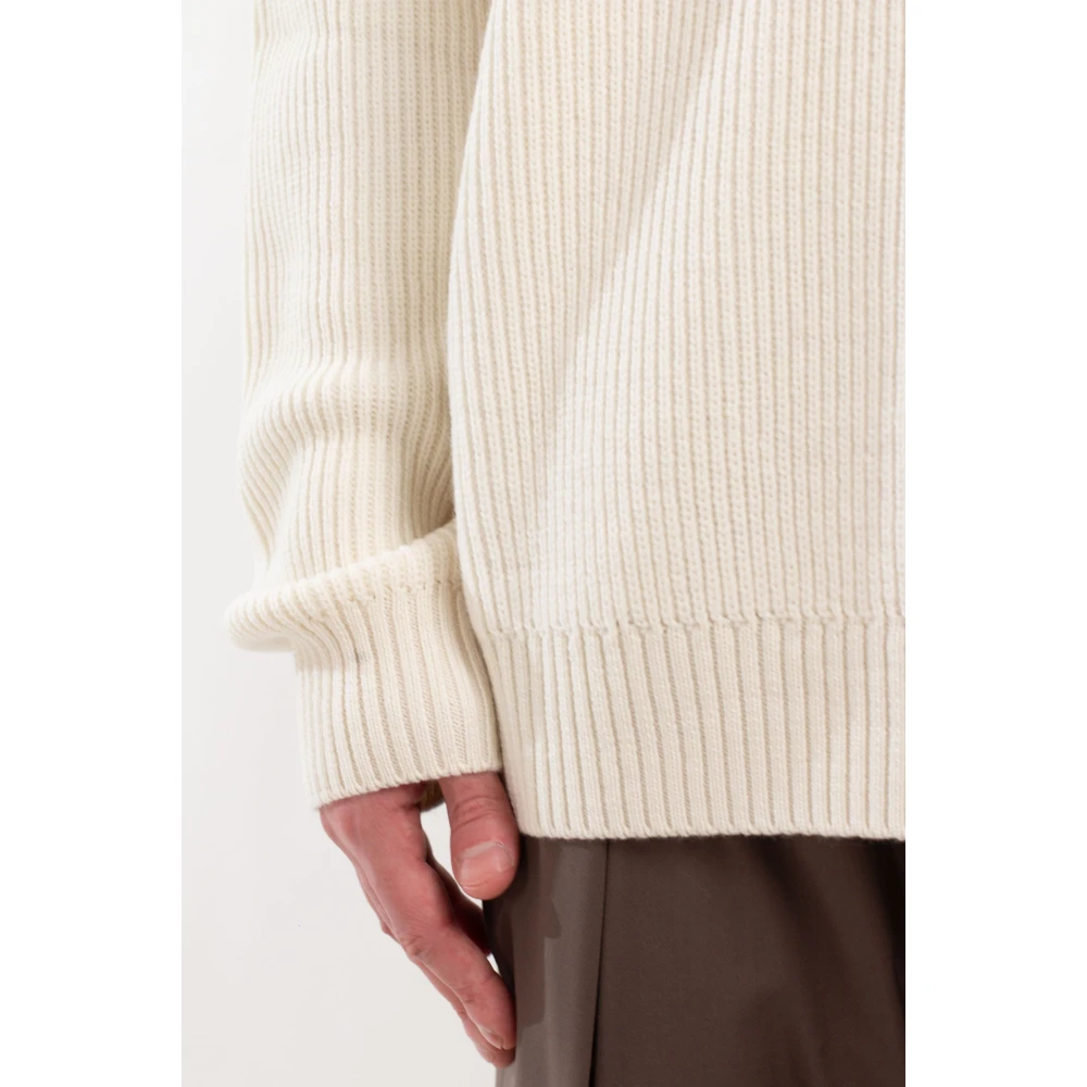 Seven Gauge Geribbelde Merinos Crewneck Sweater White Heren