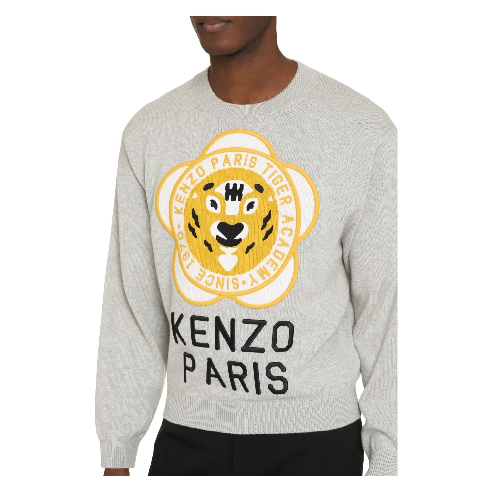 Kenzo Geborduurde Wolmix Trui Gray Heren