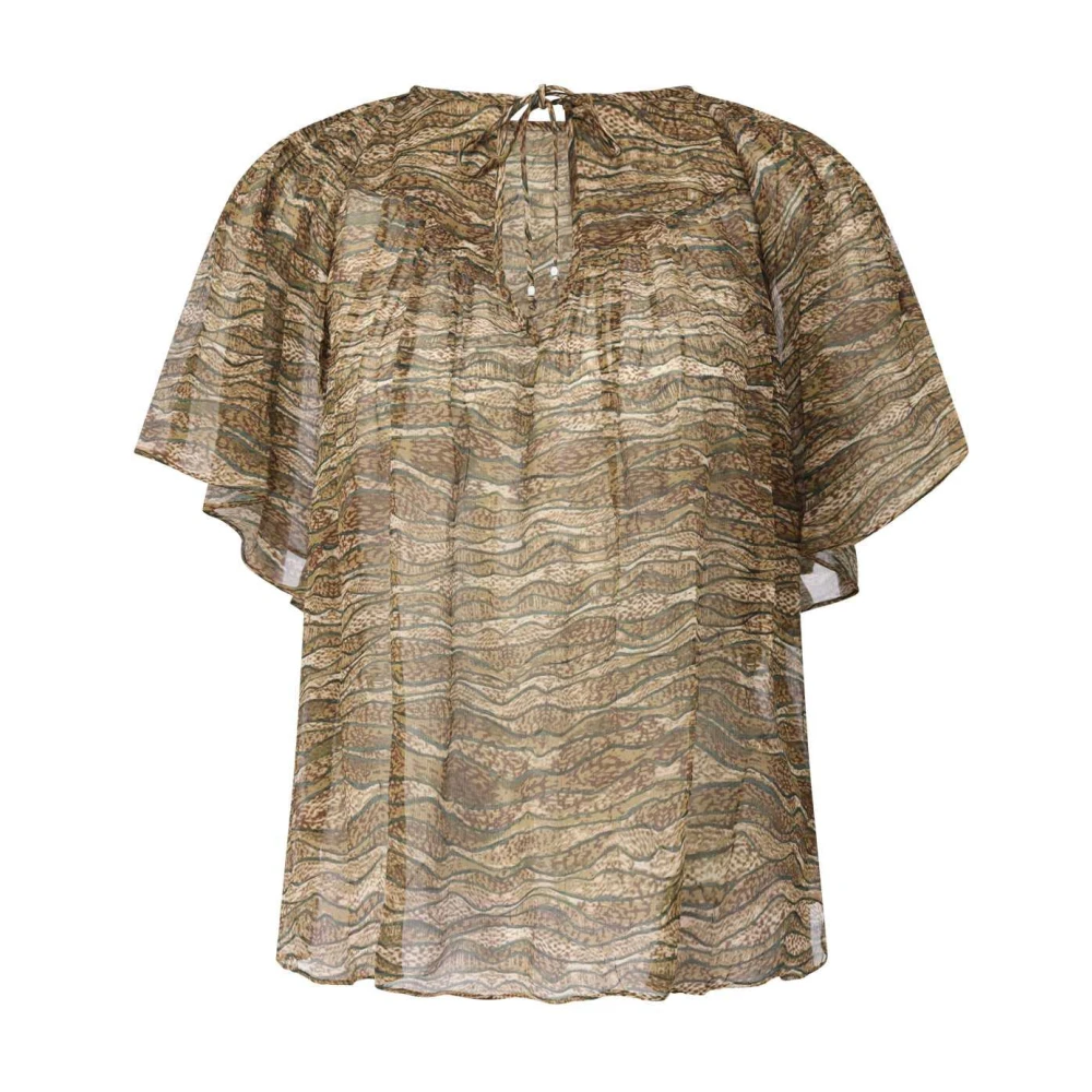 Isabel Marant Brown Patterned Flowy Blouse With Pleats - Female - Blouses - Xs - Blouses & Shirts