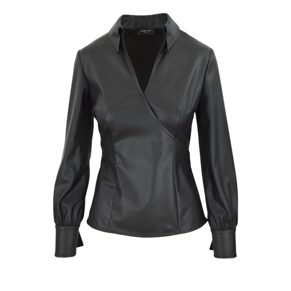 Nenette Eco-Leren Wrap Blouse Black Dames