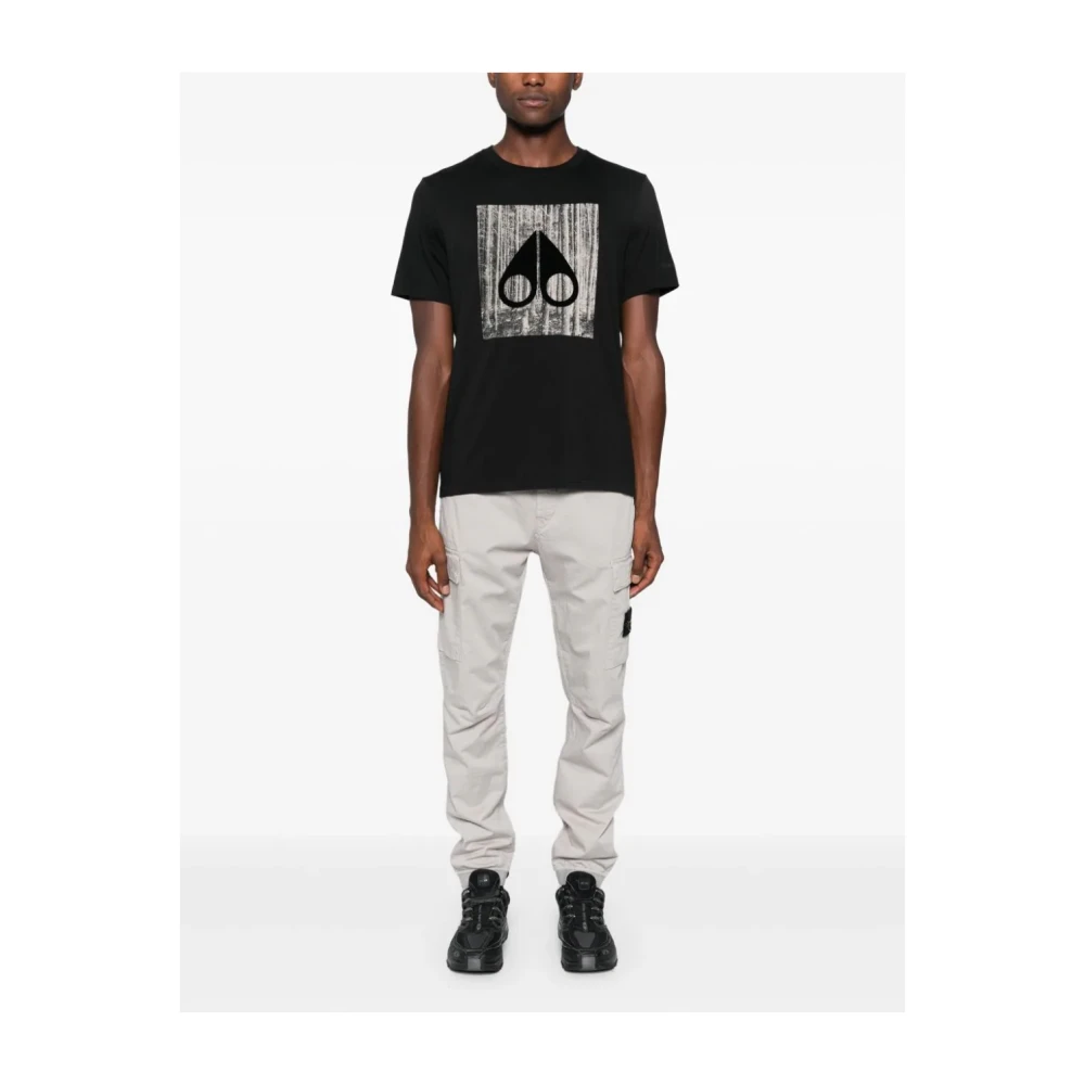 Moose Knuckles Zwarte Crew Neck T-shirt met Flocked Logo Black Heren