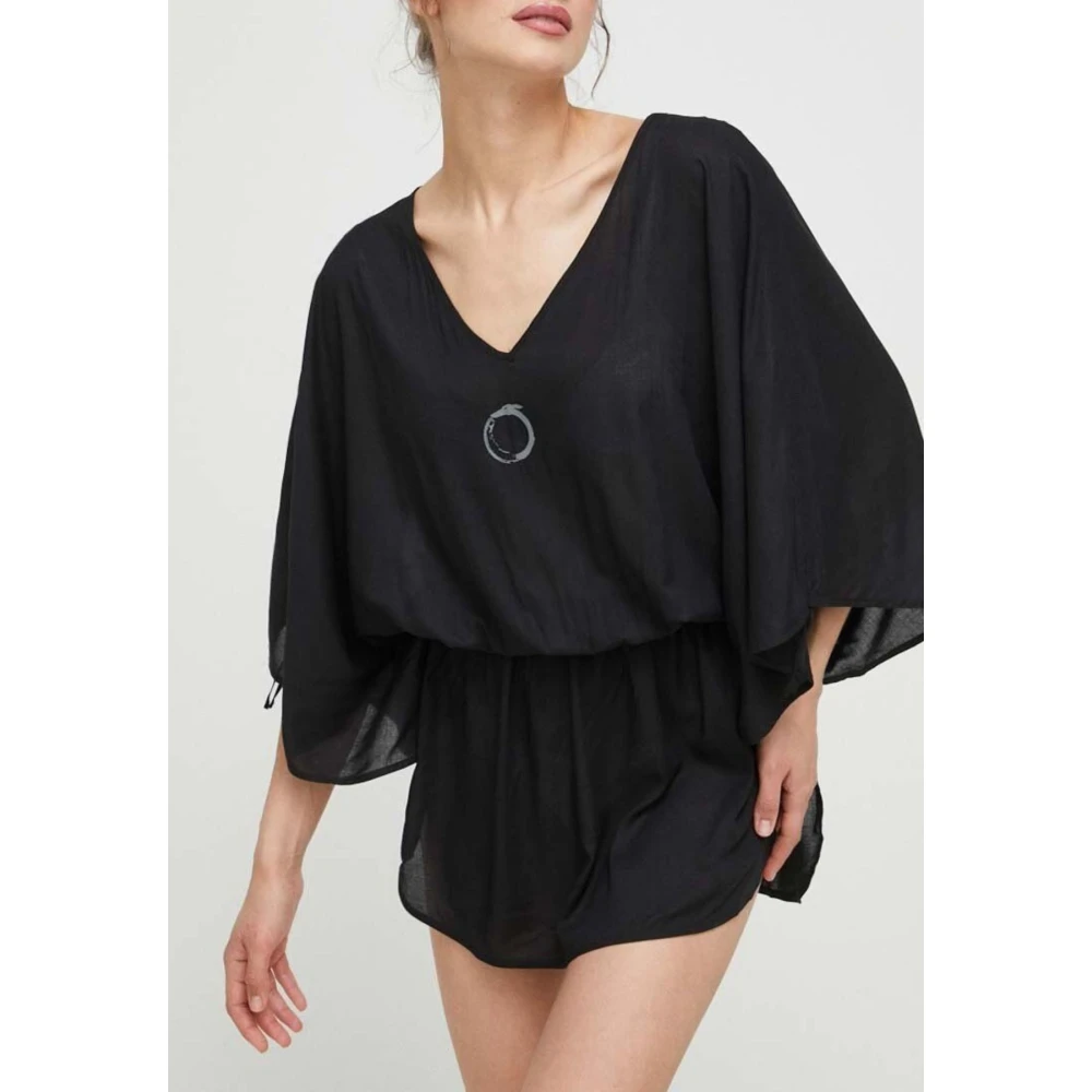 Trussardi Waterverf Logo Caftan Jurk Black Dames