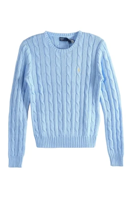 Kabelstickad Cardigan med Rund Hals i Bomull