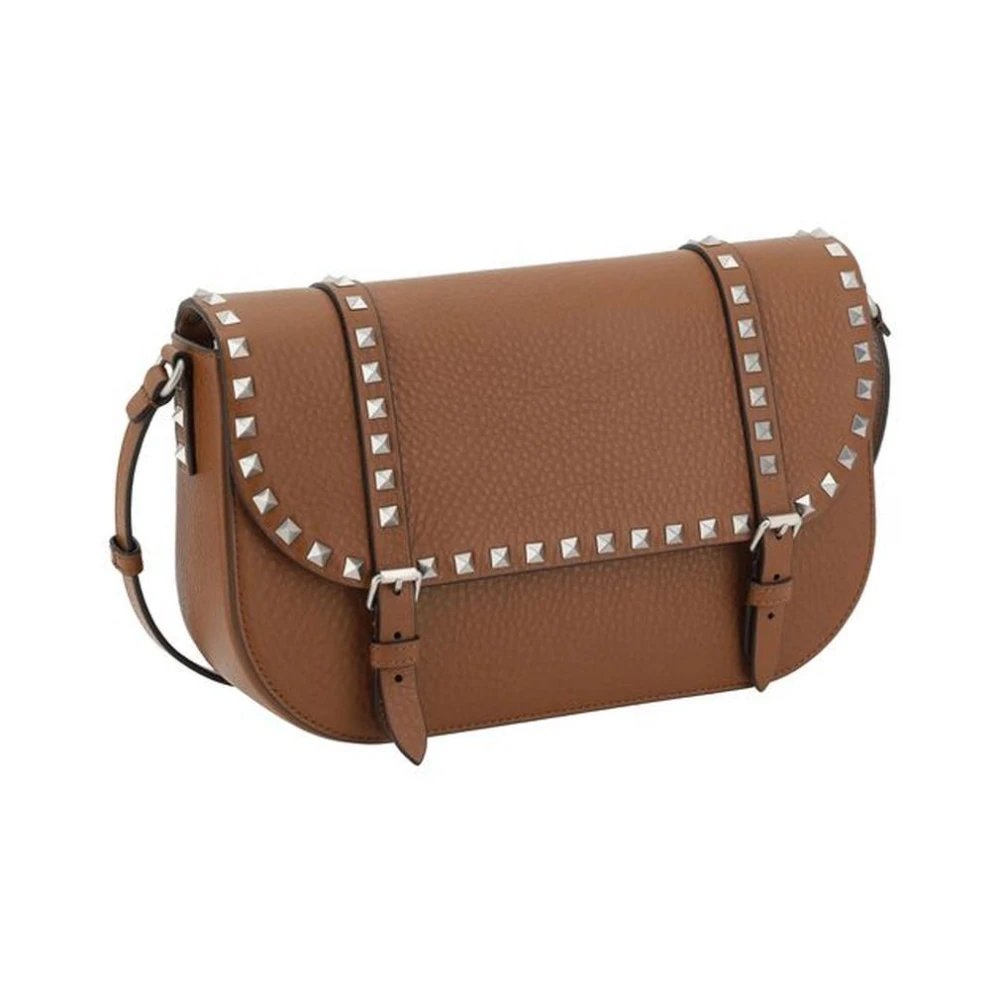 Valentino Garavani Gestudeerde Leren Messenger Tas Brown Heren