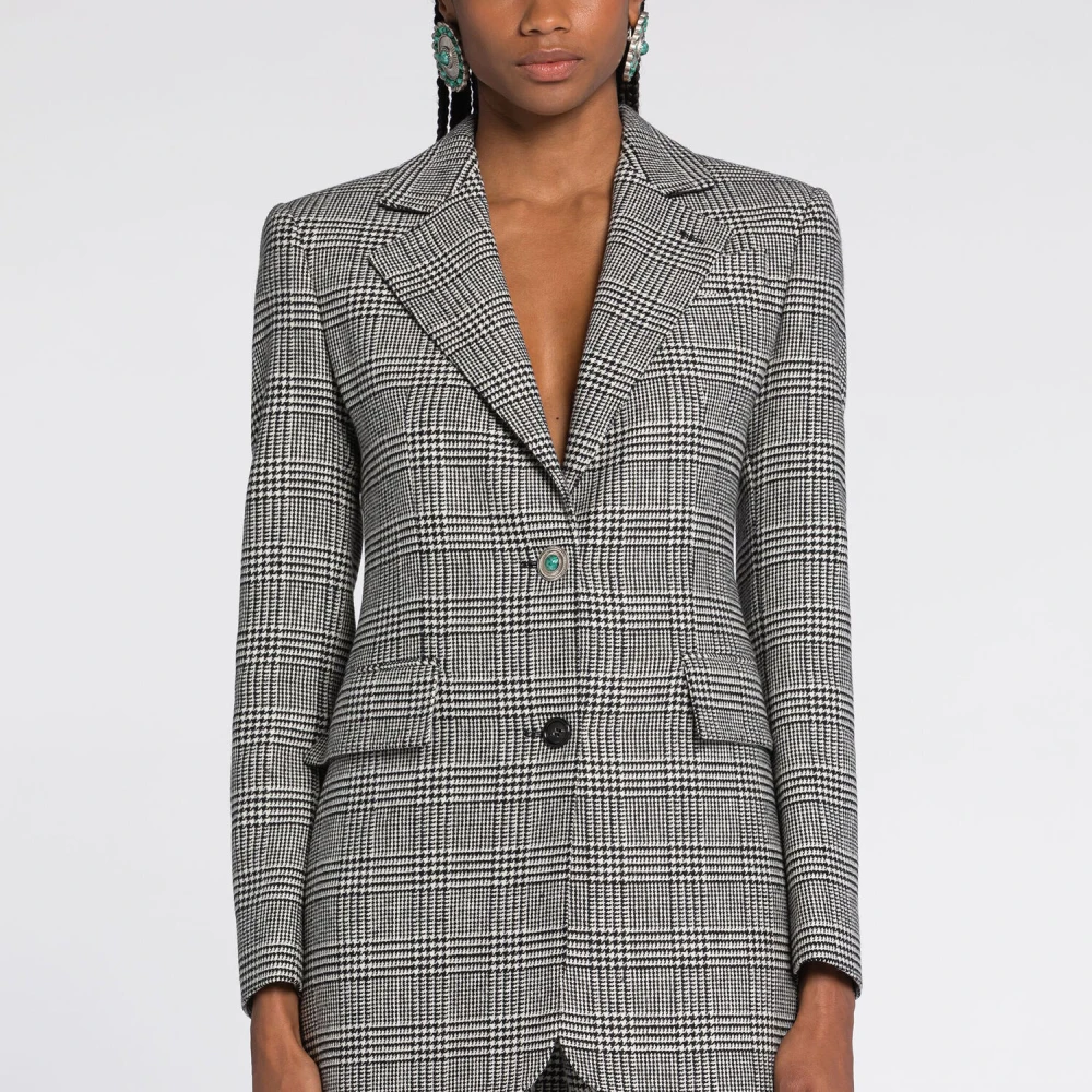 Roberto Cavalli Houndstooth Blazer Revers Slim Fit Gray Dames