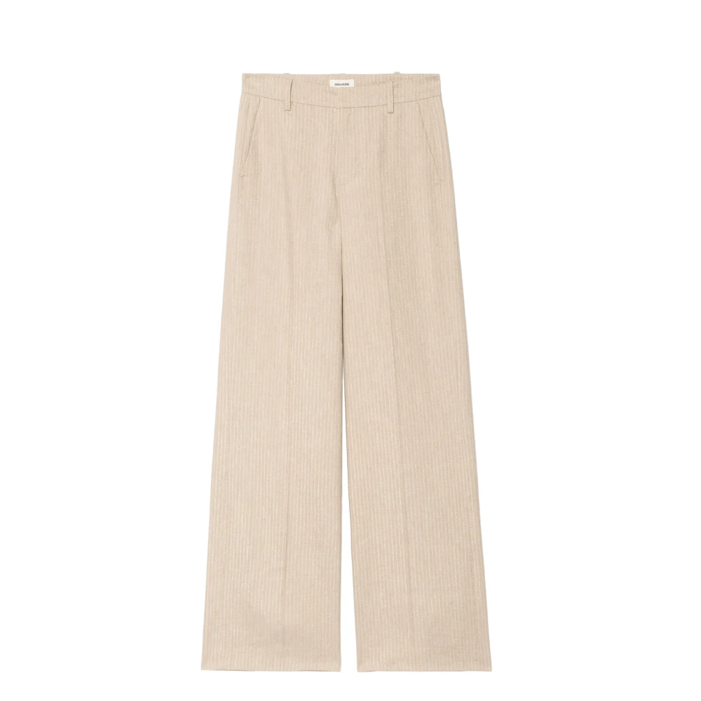 Zadig & Voltaire Women's Beige Wide Trousers, S, Panol Pinstripe Trousers