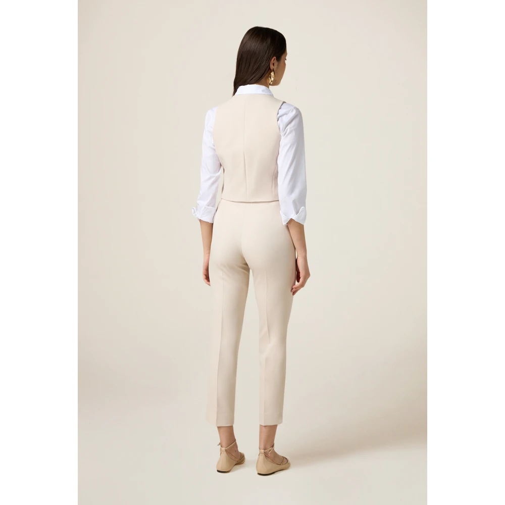 Oltre Technische Stof Rechte Pijp Broek Beige Dames