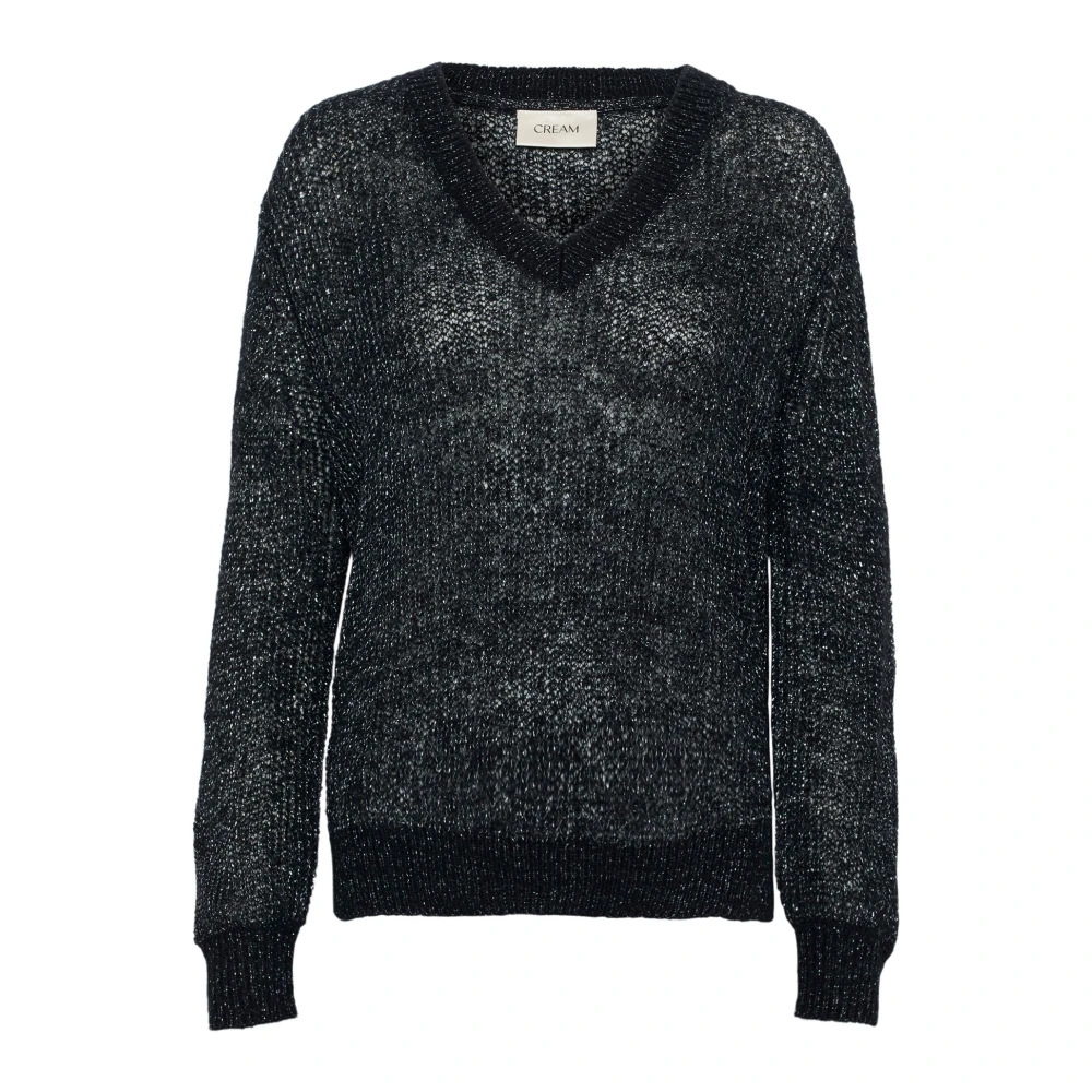 Cream Metallic Zwarte Gebreide Trui Gray Dames