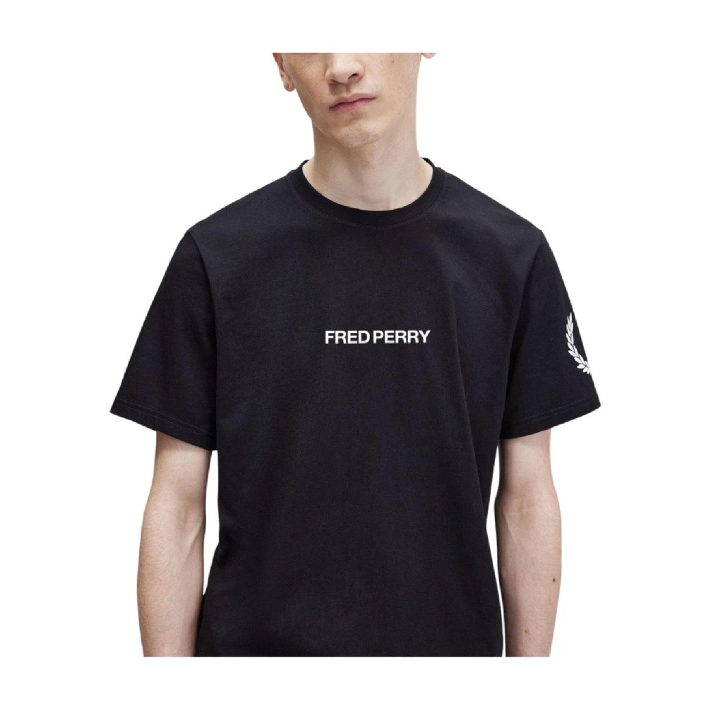 Fred Perry Grafisch T-shirt met iconisch logo Black Heren