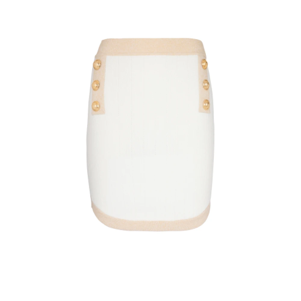 Balmain Korte gebreide rok met gouden randen White Dames
