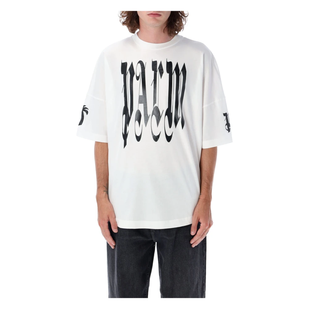 Palm Angels Off White Gothic Palm T-Shirt White Heren