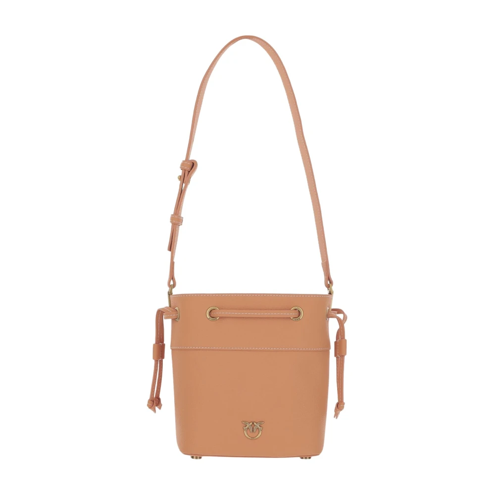 Pinko Women's Orange Leather Shoulder Bag With Love Birds