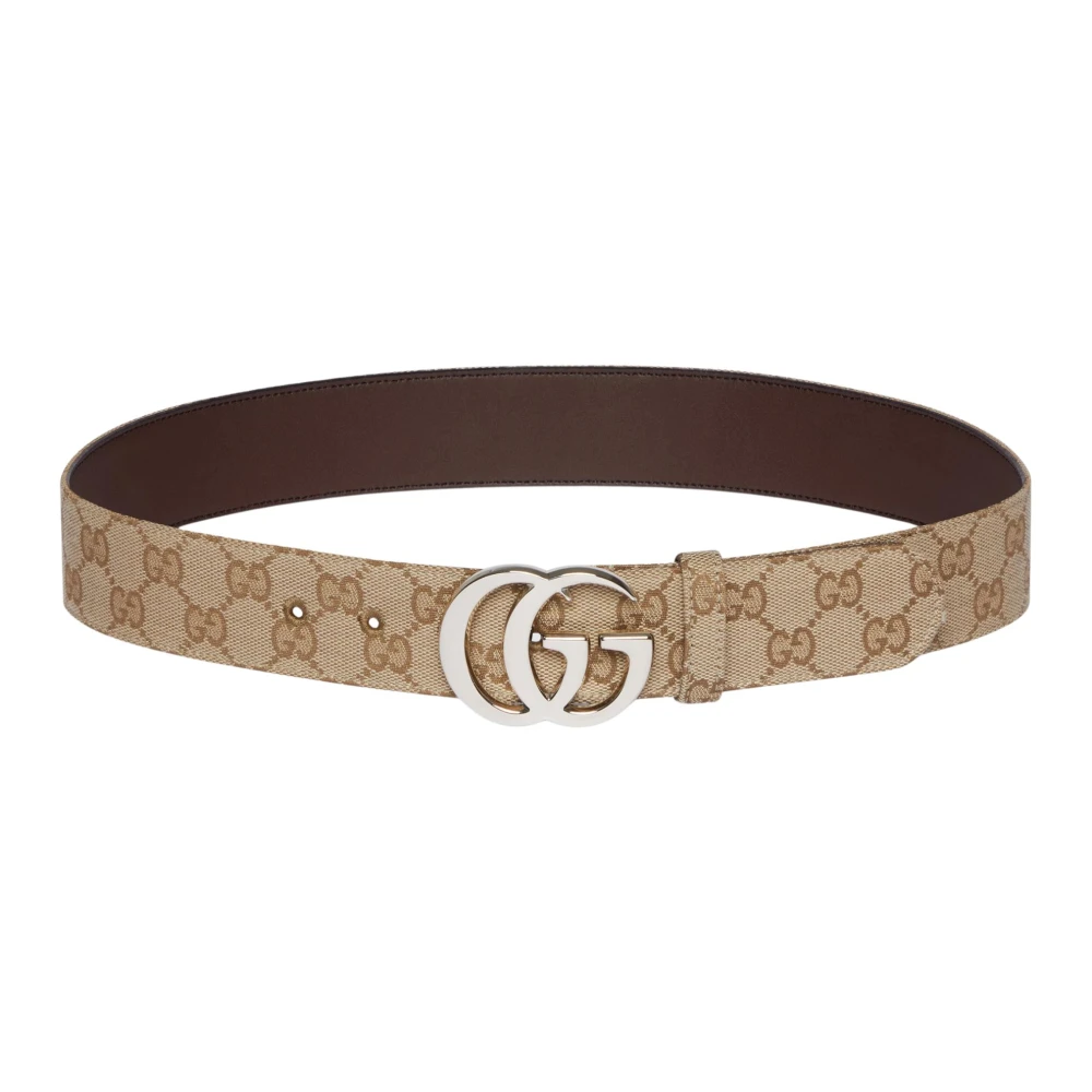 Gucci Men's Beige Flat Marmont Belt - Belts - 85 Cm- Accessories