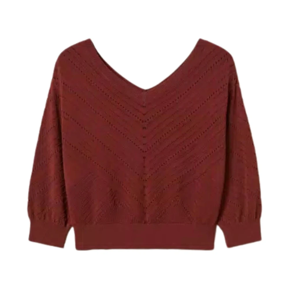 Twinset Women's Brown V-Neck Knitwear, M, Chevron V-Neck Knit