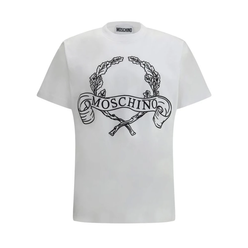 Moschino Monogram Katoenen T-Shirt Geborduurd Ontwerp White Heren