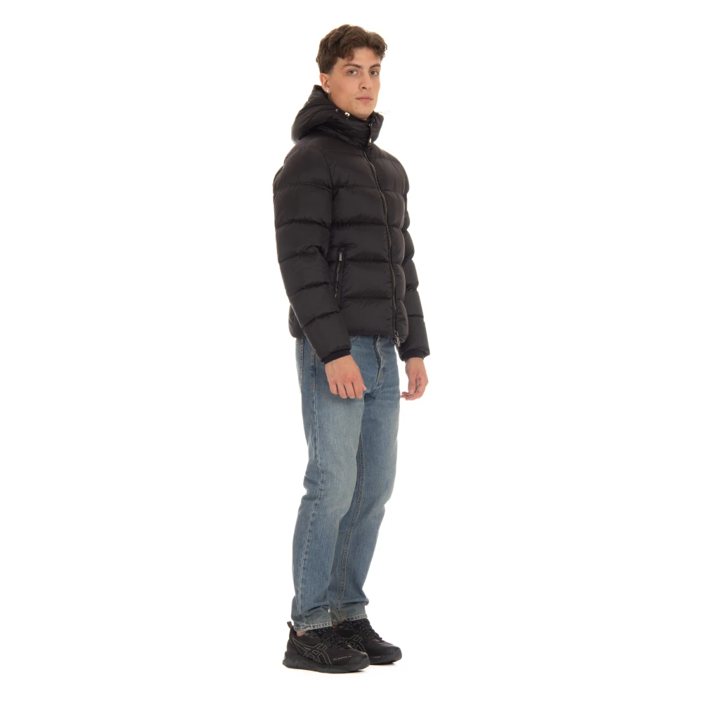 Moorer Zwarte Winterjas met Afneembare Kraag Black Heren