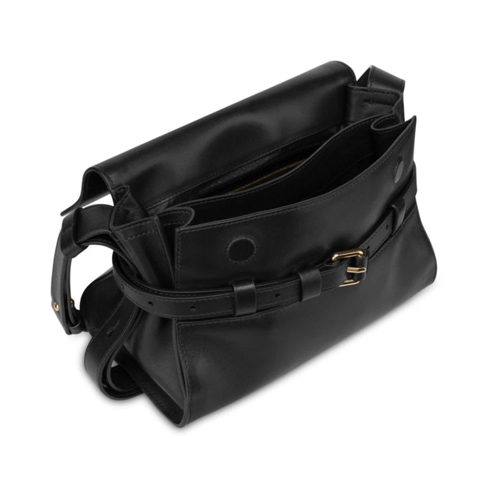 Moschino Zwarte leren schoudertas met decoratieve riem Black Dames