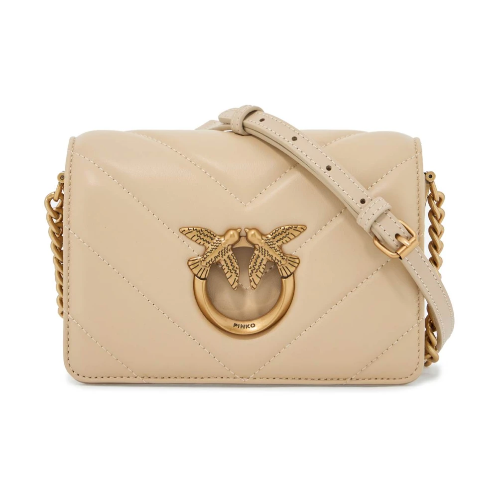 Pinko Quiltad Nappa Läder Love Bag Click Beige, Dam