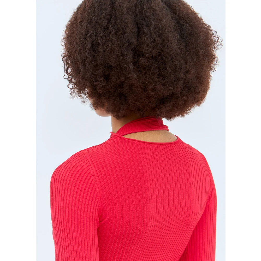 Coperni Cut-Out Gebreide Top Hoge Hals Geribbeld Red Dames