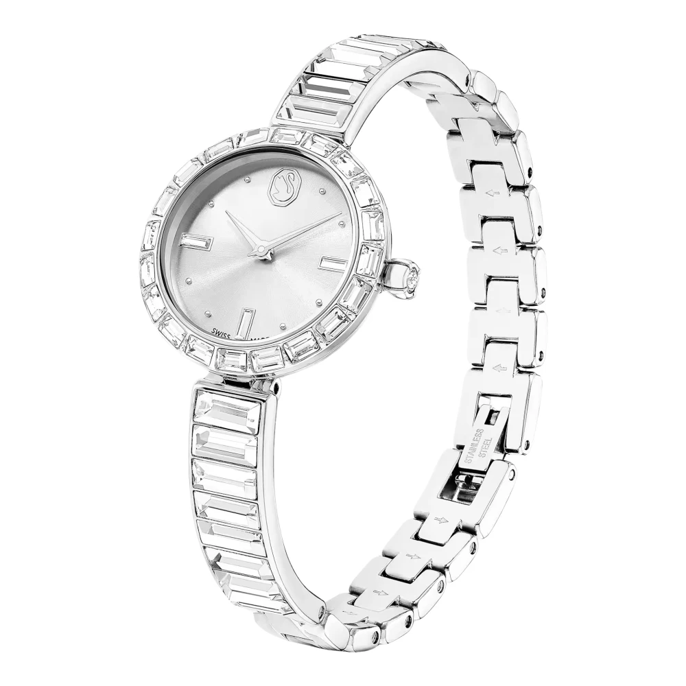 Swarovski Unisex Gray Watches, One Size, Watch Matrix Bangle 25 Mm Silver, White 5677487