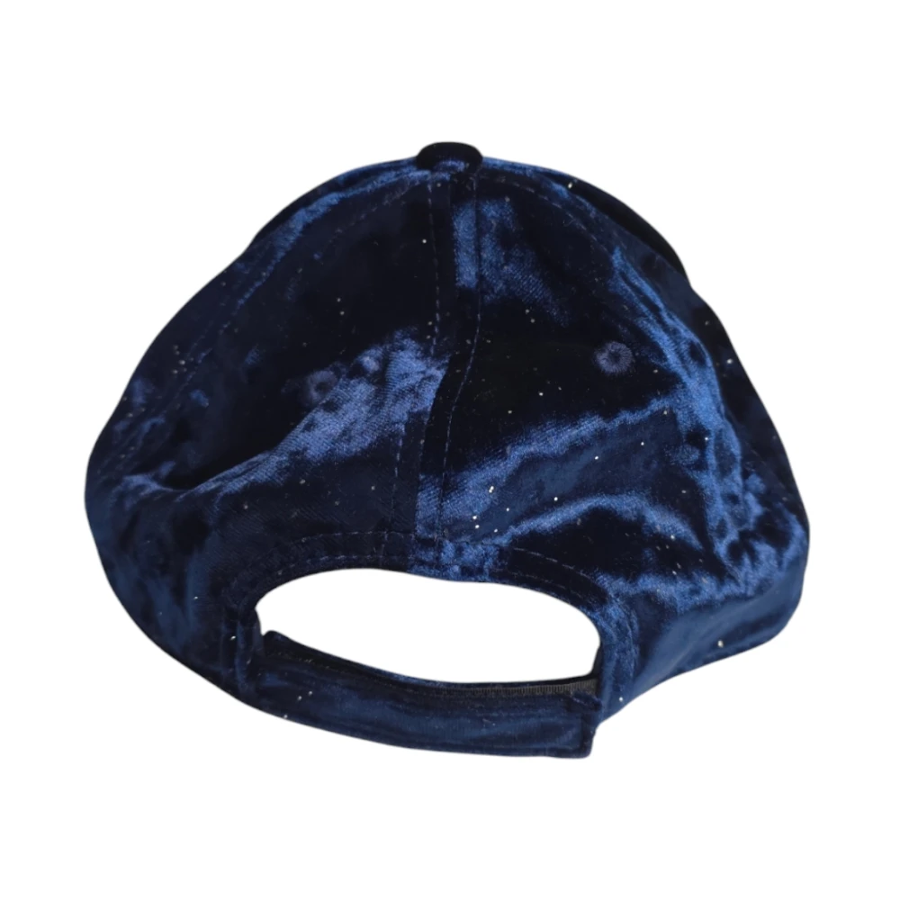 MC2 Saint Barth Blauwe Velvet Baseballpet met Strass Borduursel Blue Dames