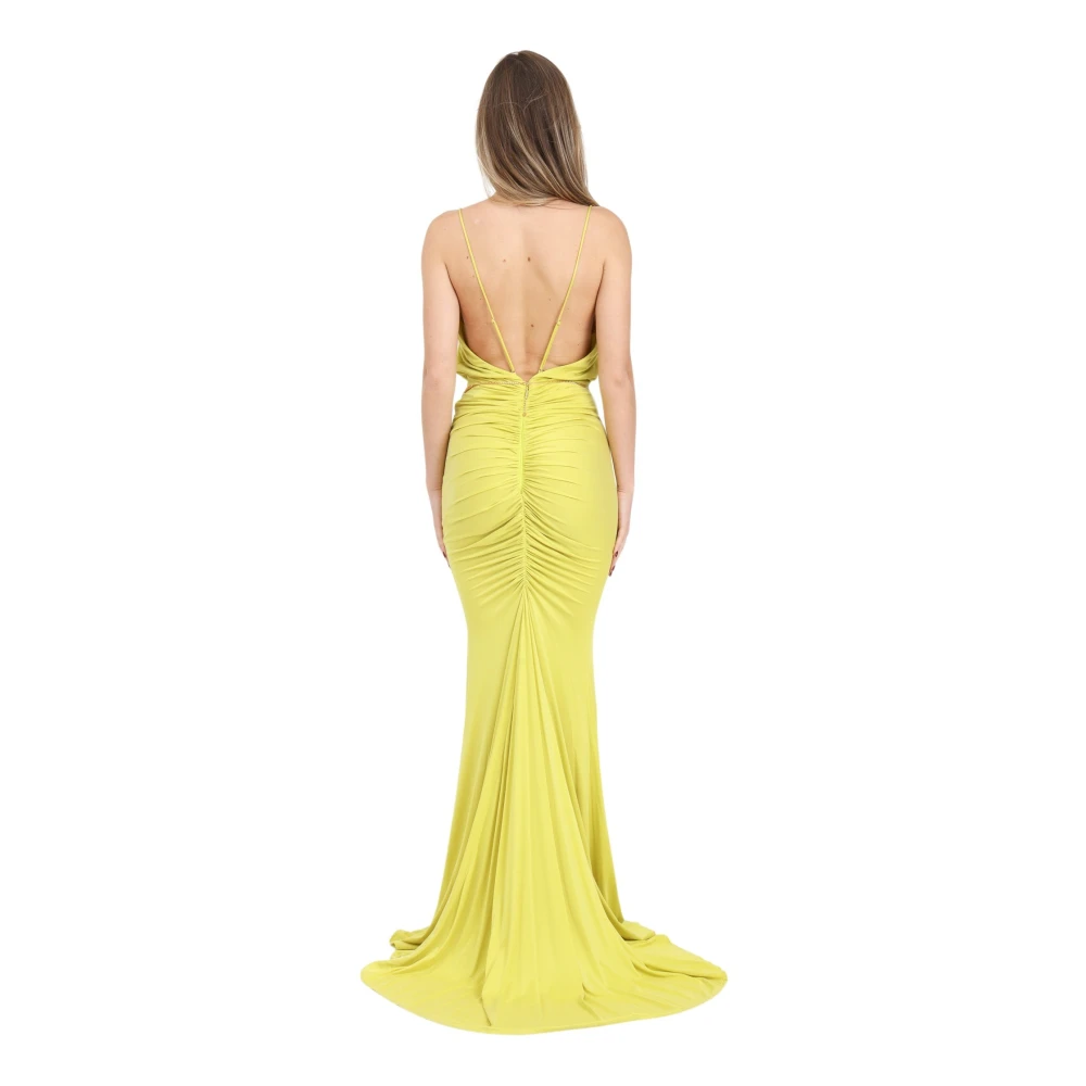 Elisabetta Franchi Gele lange jurk met gedrapeerde rug Yellow Dames