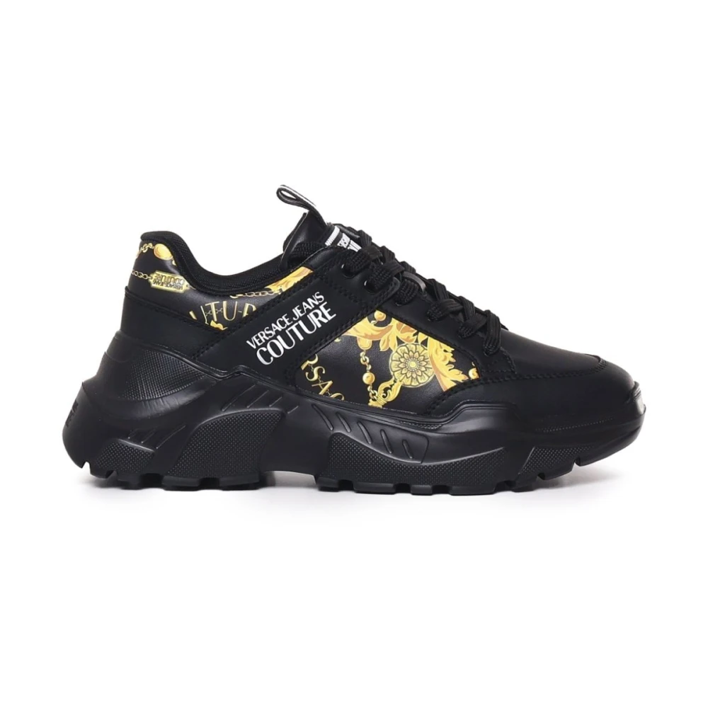 Versace Jeans Couture Barok Detail Leren Platte Schoenen Heren Schoenen Zwart