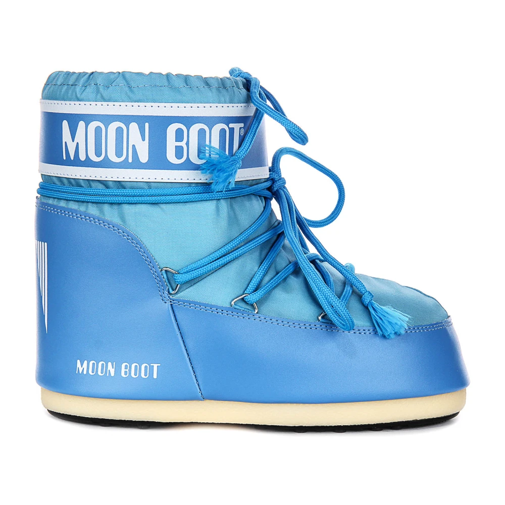 Moon Boot Women's Blue Winter Boots,, Low Nylon Slip-On Boots Size 2 Uk